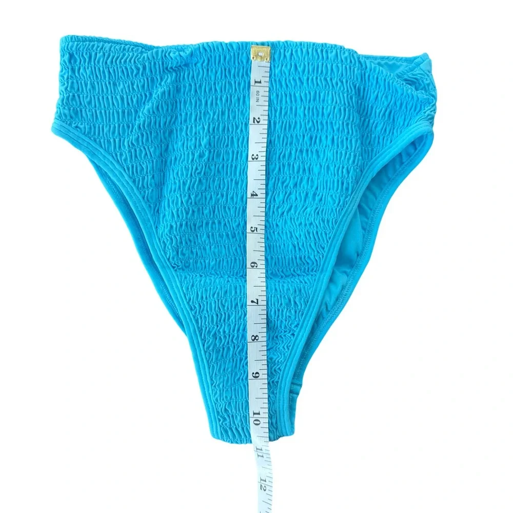 L*Space Barlette Bottom Bitsy Aquarius Blue Smocked High Waist‎ Bikini Bottom S
